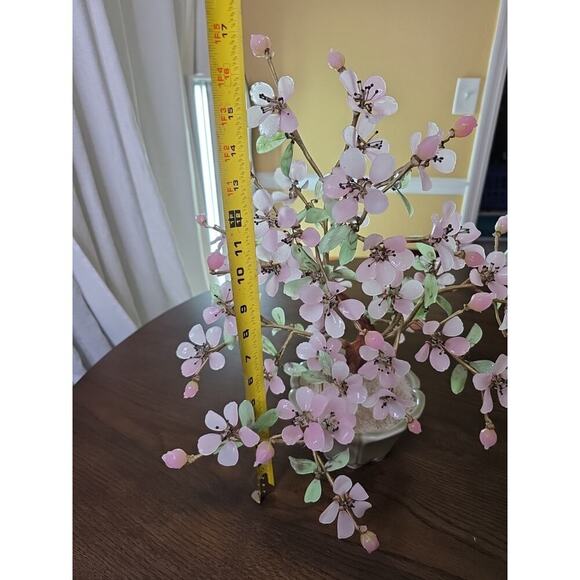 Vintage Large Mid Century Chinese Jade Glass Agate Bonsai Flower Tree 15 X 18 - Picture 14 of 16